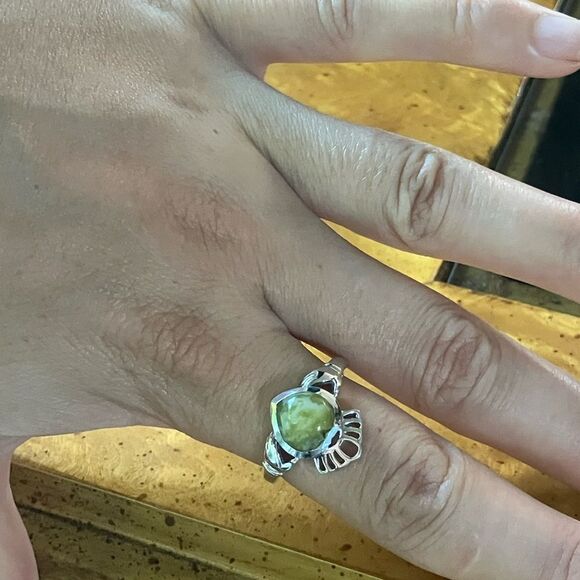 Natural Connemara Marble Sterling Silver Claddagh Ring Size 9 - Picture 4 of 9